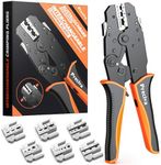 Crimping Tool Set, Preciva Ratchet Cable Crimp Plier Tool Kit, Electrical Terminal Cable Crimper with 6 Heads for Quick Change, Heat Shrink/Insulated/Bare/Ferrules/Spade Crimp/Solar Energy Terminals