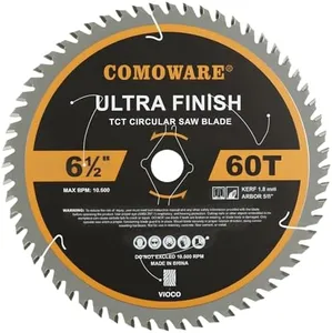 COMOWARE Circular Saw Blade 6 1/2 inch - 60 Tooth ATB, Premium Tip, Anti-Vibration with 5/8 inch Arbor Light Contractor and DIY General Purpose for Wood, Laminate, Veneered Plywood & Hardwoods