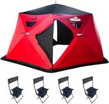 THUNDERBAY Ice Cube Series Hex-Hub 8 Man Portable Thermal Ice Shelter, 112 Square Feet of Fishable Area, Portable 8 Person Wide Bottom Insulated Ice Shelter with 4 Ice Fishing Chairs