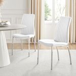 Furniturebox UK 2x Isco Modern Chrome Metal Faux Leather Deep Foam Padded Contemporary Dining Kitchen Chairs Seats (2x White Isco Chairs)