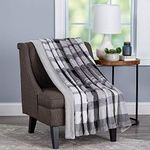 Lavish Home Collection Blanket Oversized Plush Woven Polyester Sherpa Fleece Plaid Throw – Breathable and Machine Washable, (Phantom)