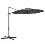 Outsunny 3(m) Patio Offset Parasol Roma Umbrella Cantilever Hanging Sun Shade Canopy Shelter Tilt 360° Rotation with Aluminium Frame Hand Crank Cross Base, Dark Grey
