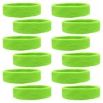 12 Sweatbands Cotton Sports Headbands Terry Cloth Moisture Wicking Athletic Basketball Headband by Kenz Laurenz (12 Pack - Neon Green)