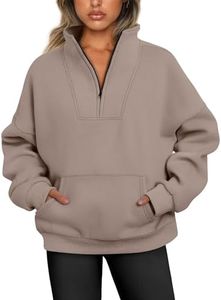 vbcdwa Womens Half Zip Sweatshirt Oversized Hoodies Quarter Zip Jumper Casual Pullover Sweater Light Brown