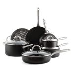 GreenPan Lima Midnight Hard Anodized Healthy Ceramic Non-Stick 11-Piece Cookware Pots and Pans Set, Includes Frying pans, Saucepans, Stockpot, Sauté pan, PFAS-Free, Induction Suitable, Oven Safe,Black