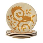 Rachael Ray Dinnerware Gold Scroll 4-Piece Round Appetizer Plate Set, Almond Cream