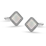 LeCalla 925 Men's 925 Sterling Silver BIS Hallmarked Square Wedding Cufflinks Rhodium-Plated Cubic-Zirconia for Dad Father Grand-Father