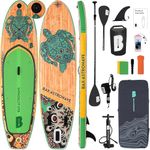 BAX ASTRONAVE Premium Inflatable Stand Up Paddle Board 10.6ft Stable SUP Paddle Boards For Adults With Durable Paddle Board Accessories Rucksack Hand Pump Adjustable Paddle Leash (Woodgrain-Green)