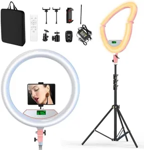 AURIANI 22" Large Ring Light with Stand,Foldable LED Big Ring Light Tripod for iPhone Phone Ipad, 75" Tall Tripod Touch Screen,Wireless Remote for Live Stream,YouTube,TikTok Video Shooting Pink