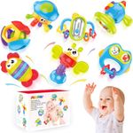 MOONTOY 7pcs Baby Rattles 3-6 Months Baby Toys 6-12 Months Infant Teething Teethers for Babies 3-6 Month Tummy Time Sensory Newborn Toys 3 Months Brain Development Gift 4 5 6 7 8 9 10 Month Boy Girl