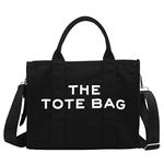 Tote Bags for Women - Personalized Canvas Tote Bags with Zipper Mini Top-Handle Crossbody Tote Bag Handbag for Travel Work (Black)