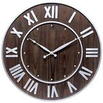 Infinity Instruments Wooden Barrel Wall Clock, Country Retro Farmhouse Style Elevates Any Room in The Home, 24 Inch, Dark Brown