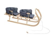 Wooden Sledge Duo Wooden Sledge for Two Children with Two Backrest Sledge Davos Sledge Made of Wood with Safety Belt, Backrest, Mattress for Children and Adults (Blue)