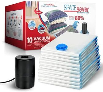 Spacesaver Vacuum Storage Bags (Electric Pump + Variety 10-Pack) Save 80% on Clothes Storage Space - Vacuum Sealer Bags for Comforters, Blankets, Bedding, Clothing - Compression Seal for Closet Storage.