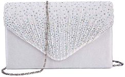 Women Diamante Envelope Clutch Bag Evening Handbag Purse Wedding, Bridal, Prom, Party Shoulder Bag (Silver)