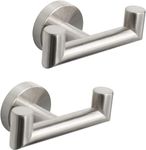 QNIIAED 2 Pcs Double Door Hooks，Bathroom Towel Hooks Screw in SUS 304 Stainless Steel Heavy Duty Robe Coat Hooks Wall Mounted for Bedroom or Kitchen(Brushed Silver)