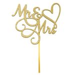 Mr & Mrs Cake Topper, 6Inch Wedding Engagement Cake Picks Bridal Shower Anniversary Theme Birthday Party Glitter Cake Cupcake Decorations Supplies, Gold