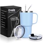 Livole 20oz Travel Mug with Handle, 600ml Insulated Tumbler with Straw and 2 Lids, Double Walled Vacuum Water Cup Bottle, Stainless Steel Thermal Travel Coffee Mugs for Cold Drinks, Light Blue