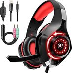 Tatybo Gaming Headset for Ps4 Ps5 Xbox One Switch PC with Noise Canceling Mic, Deep Bass Stereo Sound (Black Red)