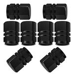 AIEX 8 Packs Aluminum Tire Valve Stem Caps with Gasket Universal Hexagon Valve Covers Replacement for Cars, SUV, Bike, Bicycle, Motorcycles, Airproof, Screw-On, Easy-Grip (Black)