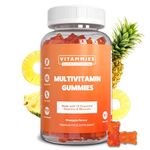 Multivitamin Gummies for Women & Men - 3 Months Supply - 18 Multivitamins & Minerals - 90 Vitamin Gummies - with Vitamin C, A, D, B, Biotin & Zinc - Pineapple Flavoured Chewable Multivitamins Adults