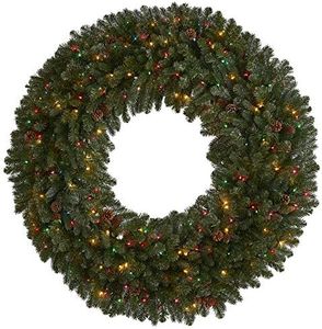 Nearly Natural 5ft. Giant Flocked Artificial Christmas Wreath with 280 Multicolored Lights, Glitter and Pine Cones