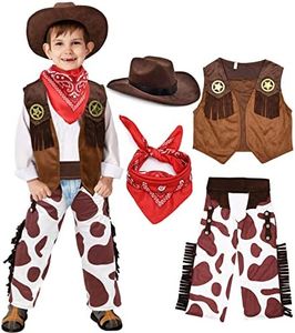 Tacobear Disfraz Vaquero Niño Disfraz Cowboy Costume Niño con Gorro Vaquero Pañuelo Vaquero Chaleco de Vaquero Accesorios para Fiesta de Halloween Carnaval Navidad para Niño 3 4 5 6 7 8 9 10 11 12años