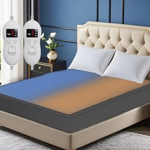 Heated Mattress Pad King Size - Electric Mattress Pad with Dual Control, 8 Heating Settings, Soft Blanket, Bed Warmer, 12-Hour Timer, Heater Sheets, 78" x 80" (Oval Gray, King)