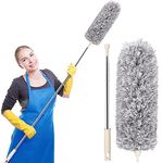 Liznoriz Microfiber Feather Duster Bendable & Extendable Fan Cleaning Duster with 100 inches Expandable Pole Handle Washable Duster for High Ceiling Fans, Window Blinds, Furniture (Grey)