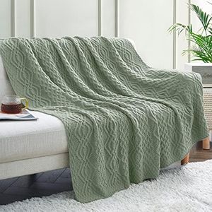 Aormenzy Sage Green Cable Knit Throw Blanket, Soft & Decorative Knitted Blanket Throw for Couch Bed Sofa Living Room, 50 x 60 inch