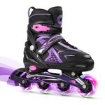 Gonex Inline Skates, Adjustable Inline Roller Skates Blades with Illuminating Light Up Wheels for Kids Girls Boys Teens, Purple L Youth (3-6)