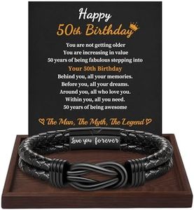 Btysun 50th Birthday Gifts for Him, Mens Leather Bracelet Mens Birthday Gift Ideas Black Infinity Knot Linked Together 1974 Birthday Gifts