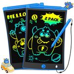 TEKFUN 2 Pack LCD Writing Tablet, 8.5inch Colorful Drawing Tablet for Kids, Erasable Writing Drawing Board with Lanyard, Learning Toys Gifts for 3 4 5 6 7 Years Old Boys Girls Toddlers (2X Blue)