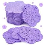 50-Count Compressed Facial Sponges Cleansing Exfoliating Flower Shaped Face Sponges for Washing Face Disposable Facial Sponges for Estheticians Face Exfoliator Sponge Reusable 100% Natural Wood Pulp