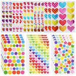 OSDUE 1814 PCS Star Stickers for Kids, 27 Sheets Assorted Coloured Stars Mini Teacher Reward Stickers Scrapbook Stars for Arts Crafts, Heart and Star Papeterie Stickers - Gifts for Christmas Decor