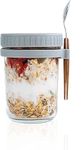 Ash & Roh Oats Containers With Lids And Spoons 350 Ml Glass Mason Jars For Overnight Oats Leak Proof Oatmeal Container Great For Cereal Fruit Vegetable Milk Salad Yogurt (Grey 1) Blue-Green