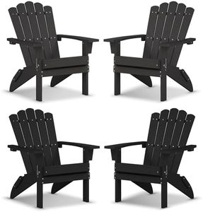 ACUEL Folding HDPE Adirondack Chair Set of 4, Weather-Resistant Patio Chair with Wide Armrests & High Backrest, Fire Pit Chair for Garden, Backyard, Porch - Black