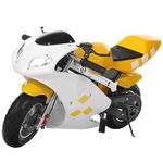 Mini Motorcycle,49cc 2 Stroke Gas Pocket Bike,High Brightness Dual Headlights Rubber Handlebar Fashionable Gas Pocket Motorbike with Strong Dua Toy Pocket Gas Motorbike for Kids,Youth (Yellow)