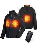 ISSYZONE Heated Jacket Men's Heated Jacket with 4 Heating Zones, 3 Adjustable Heating Levels, USB Eletrik Heating Vest with 9600 mAh Power Bank for Skiing, Motorcycling, Outdoor, black, M-L