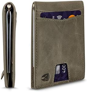 RFID Blocking Slim Minimalist ID Inside Front Pocket Wallet, Money Clip, 9 Slots, Leather, Dark Gray, Small, Minimalist