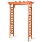 Tangkula 88-Inch Wooden Garden Arbor with Trellis, Decoration Outdoor Rose Arbor with Metal Connection for Climbing Plants, Wedding Arch for Ceremony, Bridal Party, Archway, Lawn, Patio