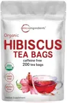 Organic Hibiscus Tea Bags, 200 Count | Premium Source for Herbal Tea | Eco-Friendly Hemp Paper Tea Bags | Caffeine Free, Non-GMO, No Sugar