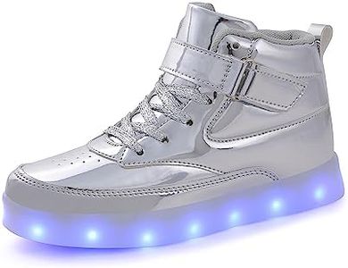 Voovix Unisex LED Shoes Light Up Shoes High Top Sneakers for Women Men, Silver, 13 Women/9.5 Men