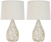 SAFAVIEH Lighting Collection Lauralie Nautical Cream Capiz Shell 21-inch Bedroom Living Room Home Office Desk Nightstand Table Lamp Set of 2 (LED Bulbs Included)