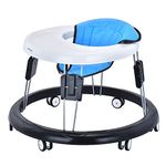 Adjustable Baby Walkers for Baby with Easy Clean Tray, Universal Wheeled Walker, Anti-Rollover Folding Walker for Girls&Boys 6-18 Months Toddler (Basic, Flax Blue)