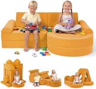 Fvkind 16pcs Modular Kids Play Couch, Creative Kids Couch for Playroom and Bedroom, Modular Toddler Sofa Building Fort, Convertible Foam Sectional Toddler Sofa for Boys and Girls, Yellow