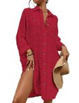 Bsubseach Swimsuit Coverup for Women Bathing Suit Cover Up Button Down Shirt Dresses Swiss Dot Wear Red