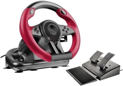 Speedlink TRAILBLAZER Racing Wheel - Gaming steering wheel for PS3/PS4, Xbox Series X/S/One, Nintendo Switch and PC, shift paddles and gear stick, adjustable pedals, black-red