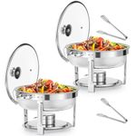 WILPREP Chafing Dish Buffet Set, 2 Pack 5.5L Round Chafers for Catering with Glass Lid & Lid Holder Water Food Pan, Stainless Steel Food Warmers