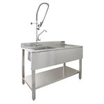 Kitchen Stainless Steel Sink Catering & Pre-Rinse Tap Commercial Hygienic Industrial Restaurant Bar Cafe Indoor was Basin | Right Hand Drainer